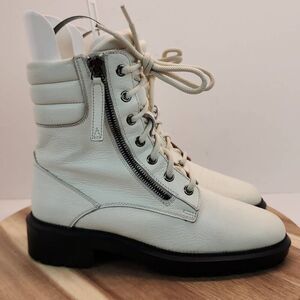 AQUATALIA LAILA WATER RESISTANT ZIP BOOTIE OFF WHITE LEATHER 6 M
